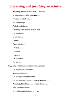 Bài tập ôn thi B2 - Expressing and justifying an opinion